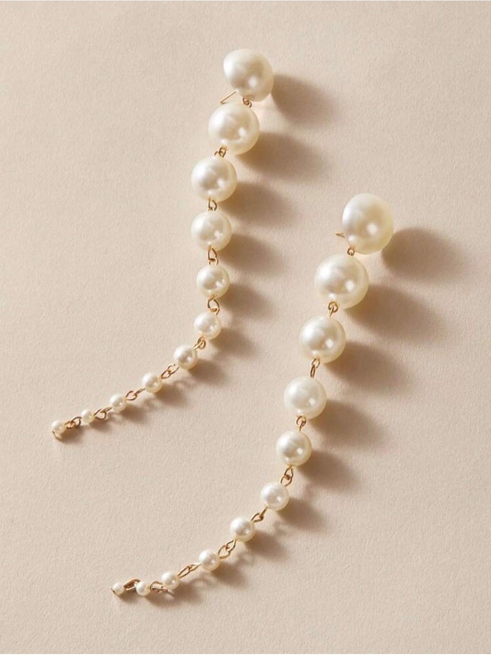 Long Pearl Drop Earrings - White